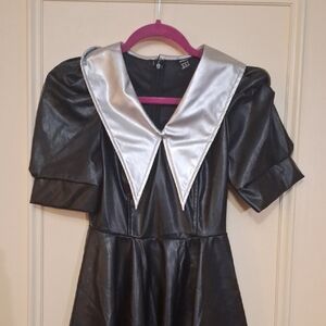 Black and Silver Faux Leather Goth Mini Dress